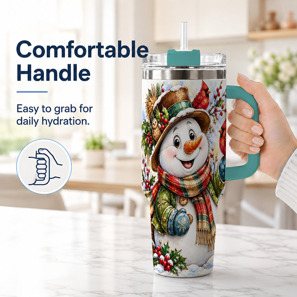 #pl[40oz|Green] Snowman Cardinal 40oz Tumbler, Winter Stainless Steel Travel Cup