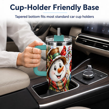 #pl[40oz|Green] Snowman Cardinal 40oz Tumbler, Winter Stainless Steel Travel Cup