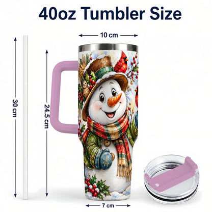 #pl[40oz|Pink] Snowman Cardinal 40oz Tumbler, Winter Stainless Steel Travel Cup