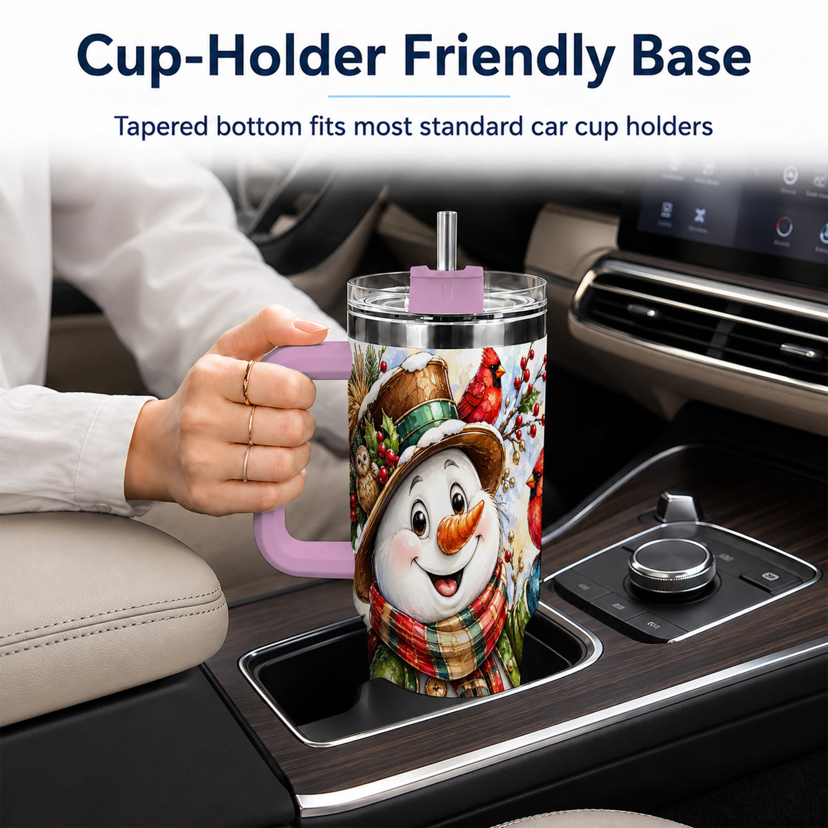 #pl[40oz|Pink] Snowman Cardinal 40oz Tumbler, Winter Stainless Steel Travel Cup