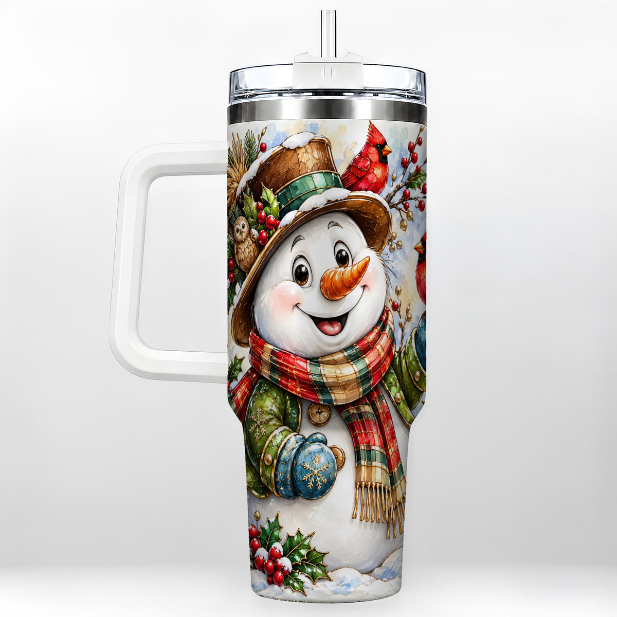 Snowman Cardinal 40oz Tumbler, Winter Stainless Steel Travel Cup