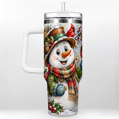 Snowman Cardinal 40oz Tumbler, Winter Stainless Steel Travel Cup