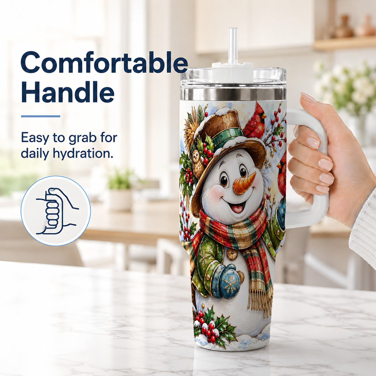 #pl[40oz|White] Snowman Cardinal 40oz Tumbler, Winter Stainless Steel Travel Cup