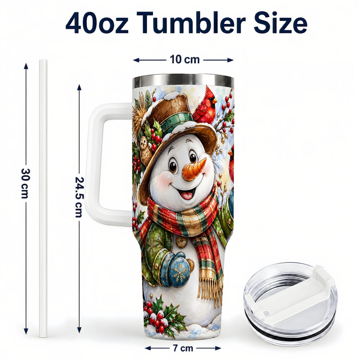 #pl[40oz|White] Snowman Cardinal 40oz Tumbler, Winter Stainless Steel Travel Cup