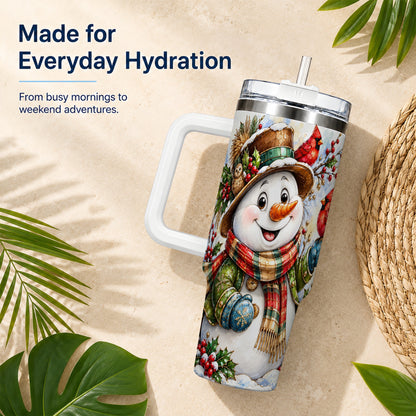 #pl[40oz|White] Snowman Cardinal 40oz Tumbler, Winter Stainless Steel Travel Cup