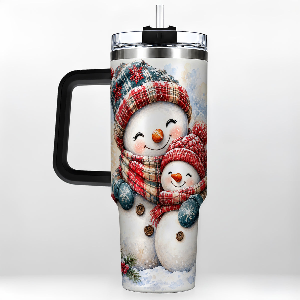 #pl[40oz|Black] Snowman Family 40oz Tumbler, Cozy Winter Stainless Steel Travel Cup