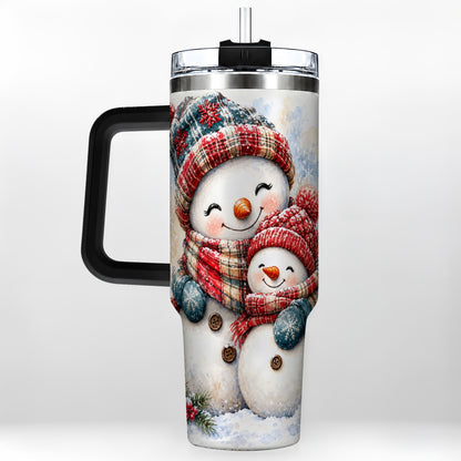 #pl[40oz|Black] Snowman Family 40oz Tumbler, Cozy Winter Stainless Steel Travel Cup