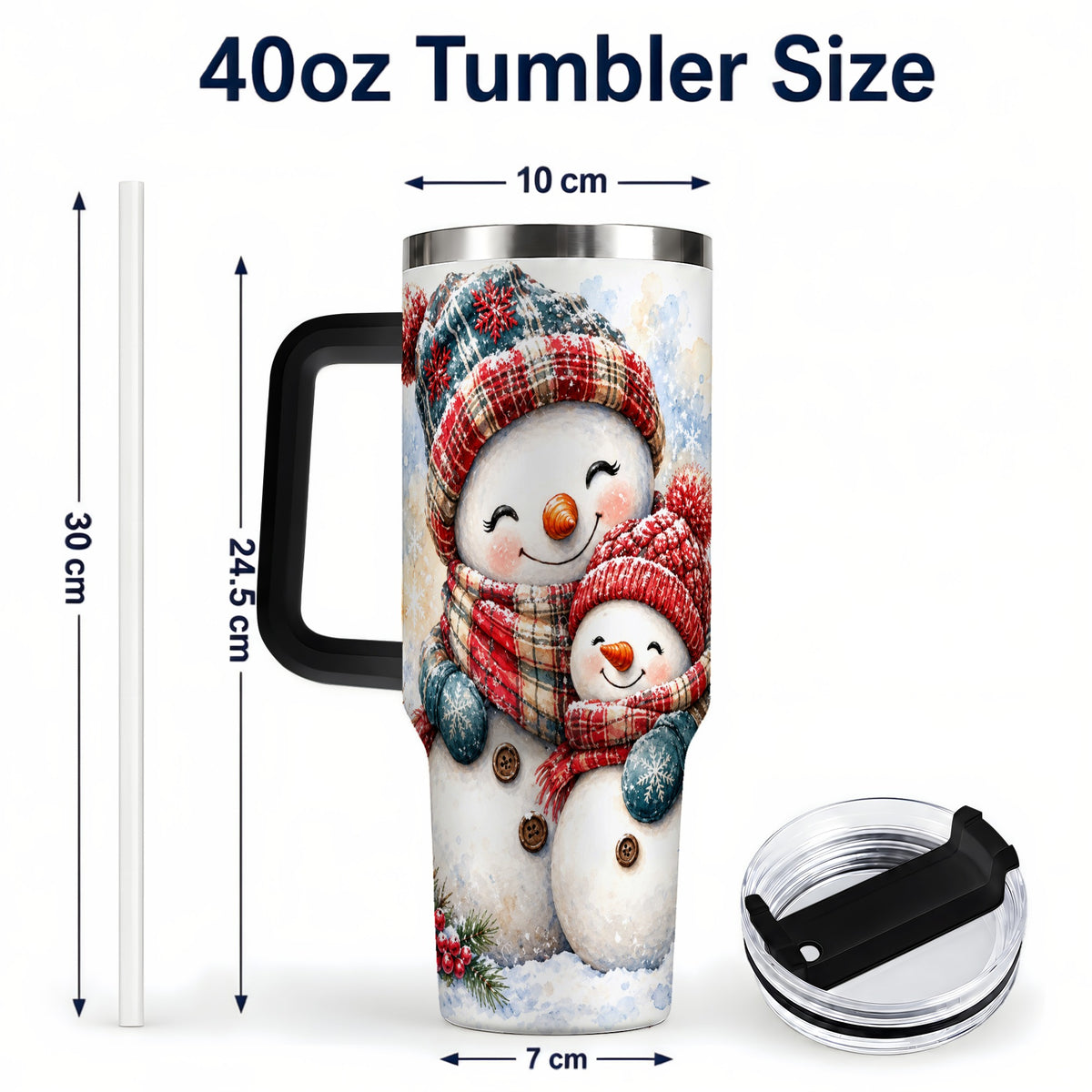 #pl[40oz|Black] Snowman Family 40oz Tumbler, Cozy Winter Stainless Steel Travel Cup