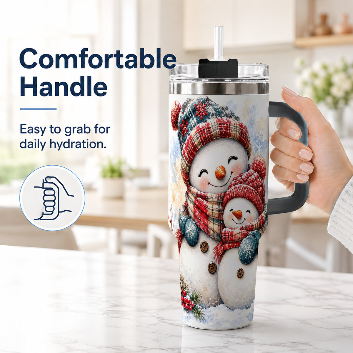 #pl[40oz|Black] Snowman Family 40oz Tumbler, Cozy Winter Stainless Steel Travel Cup