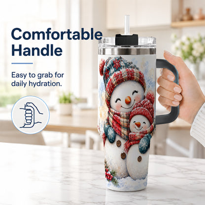 #pl[40oz|Black] Snowman Family 40oz Tumbler, Cozy Winter Stainless Steel Travel Cup