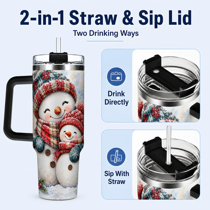 #pl[40oz|Black] Snowman Family 40oz Tumbler, Cozy Winter Stainless Steel Travel Cup