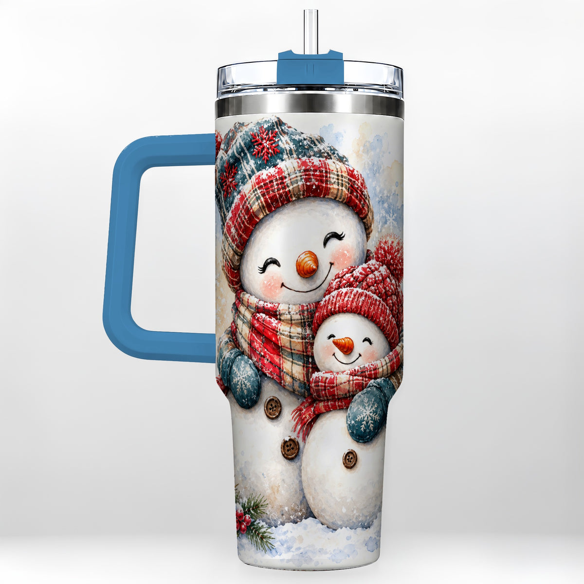 #pl[40oz|Blue] Snowman Family 40oz Tumbler, Cozy Winter Stainless Steel Travel Cup