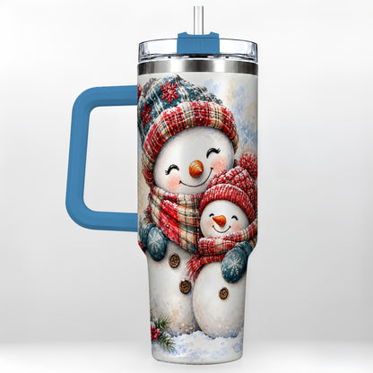 #pl[40oz|Blue] Snowman Family 40oz Tumbler, Cozy Winter Stainless Steel Travel Cup