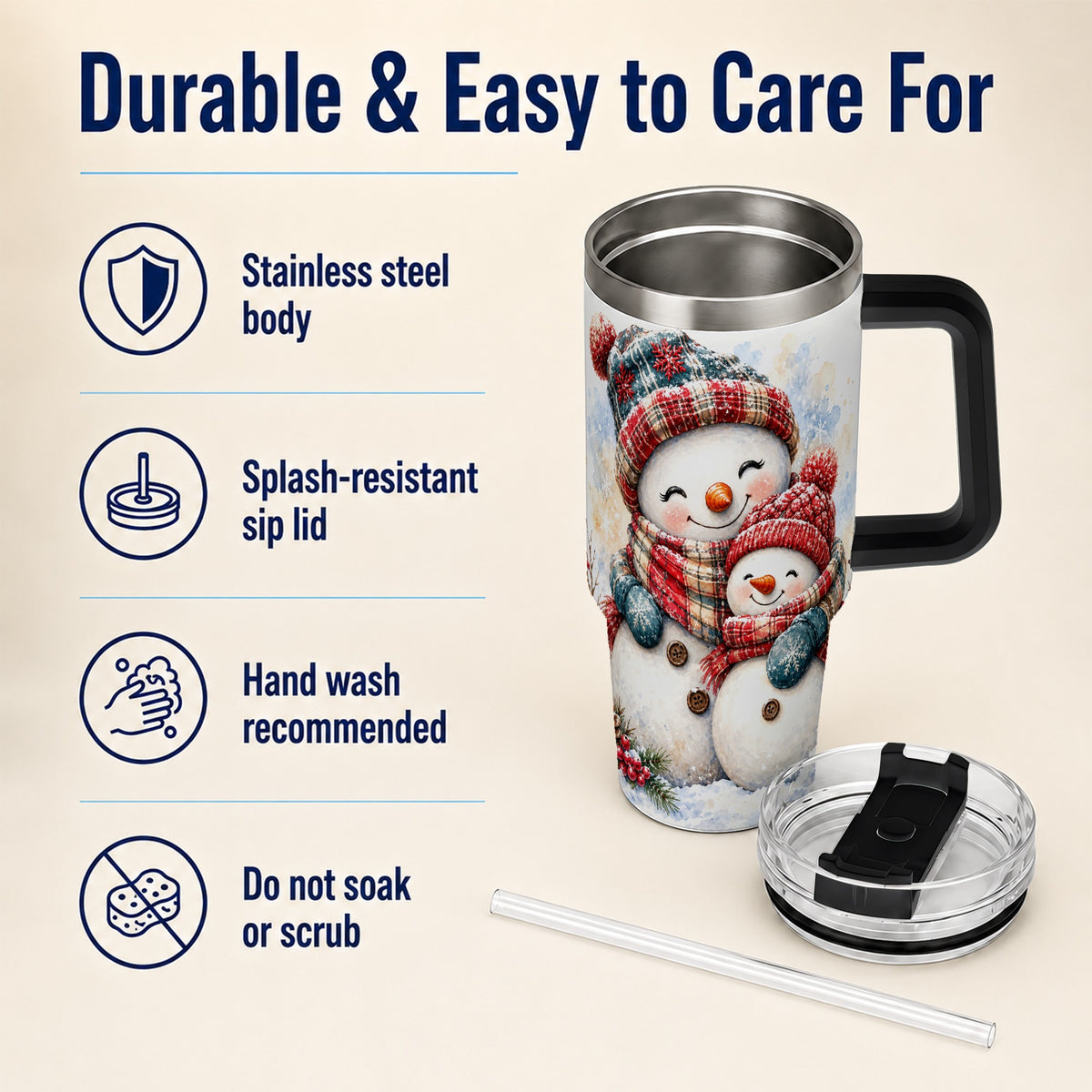 #pl[40oz|Black] Snowman Family 40oz Tumbler, Cozy Winter Stainless Steel Travel Cup
