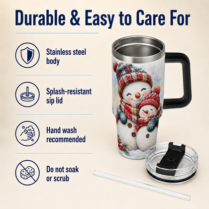 #pl[40oz|Black] Snowman Family 40oz Tumbler, Cozy Winter Stainless Steel Travel Cup