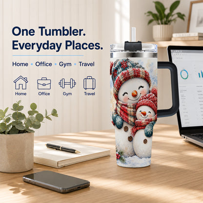 #pl[40oz|Black] Snowman Family 40oz Tumbler, Cozy Winter Stainless Steel Travel Cup
