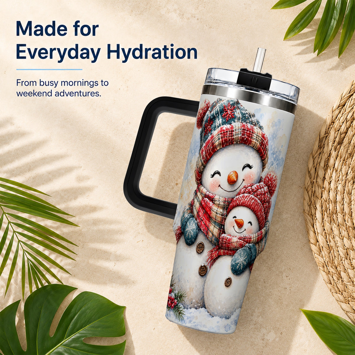 #pl[40oz|Black] Snowman Family 40oz Tumbler, Cozy Winter Stainless Steel Travel Cup