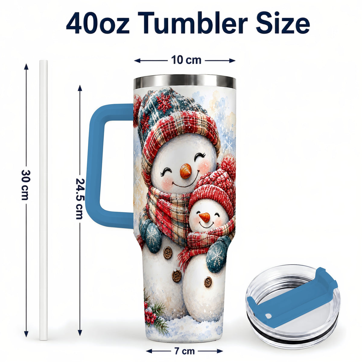 #pl[40oz|Blue] Snowman Family 40oz Tumbler, Cozy Winter Stainless Steel Travel Cup