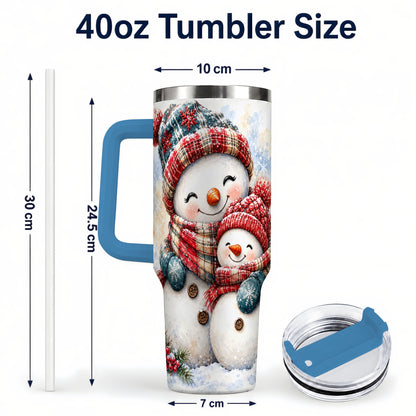 #pl[40oz|Blue] Snowman Family 40oz Tumbler, Cozy Winter Stainless Steel Travel Cup