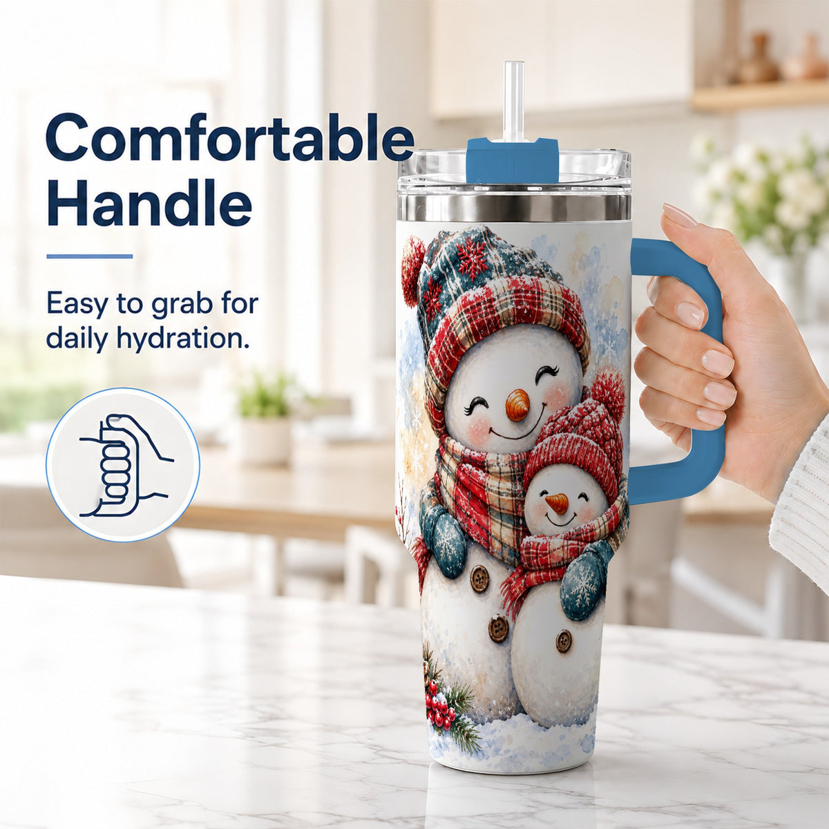 #pl[40oz|Blue] Snowman Family 40oz Tumbler, Cozy Winter Stainless Steel Travel Cup