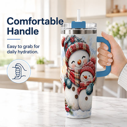 #pl[40oz|Blue] Snowman Family 40oz Tumbler, Cozy Winter Stainless Steel Travel Cup
