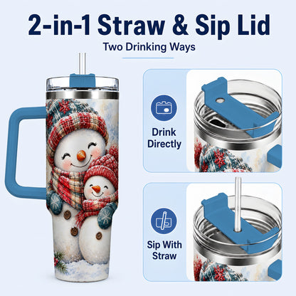 #pl[40oz|Blue] Snowman Family 40oz Tumbler, Cozy Winter Stainless Steel Travel Cup