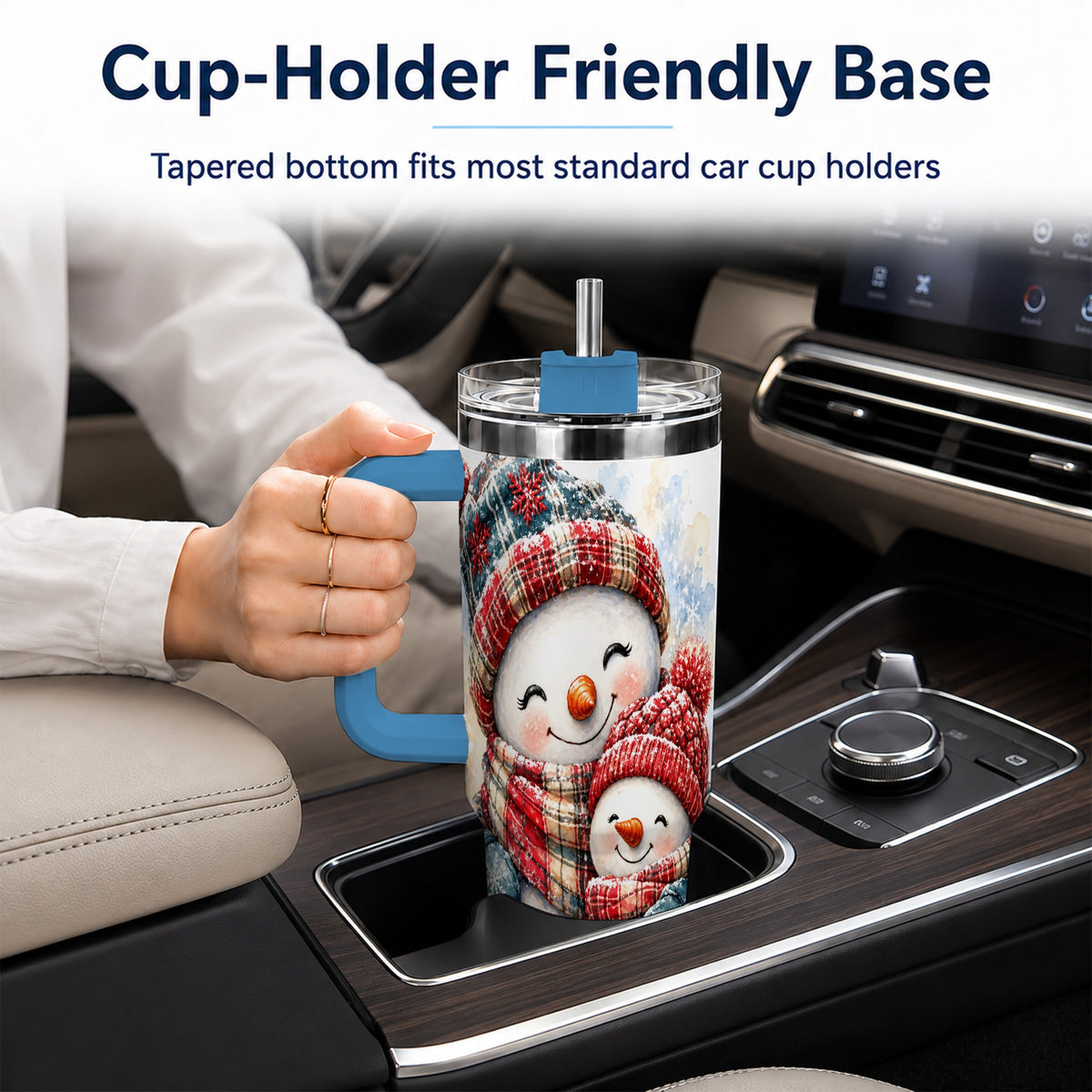 #pl[40oz|Blue] Snowman Family 40oz Tumbler, Cozy Winter Stainless Steel Travel Cup