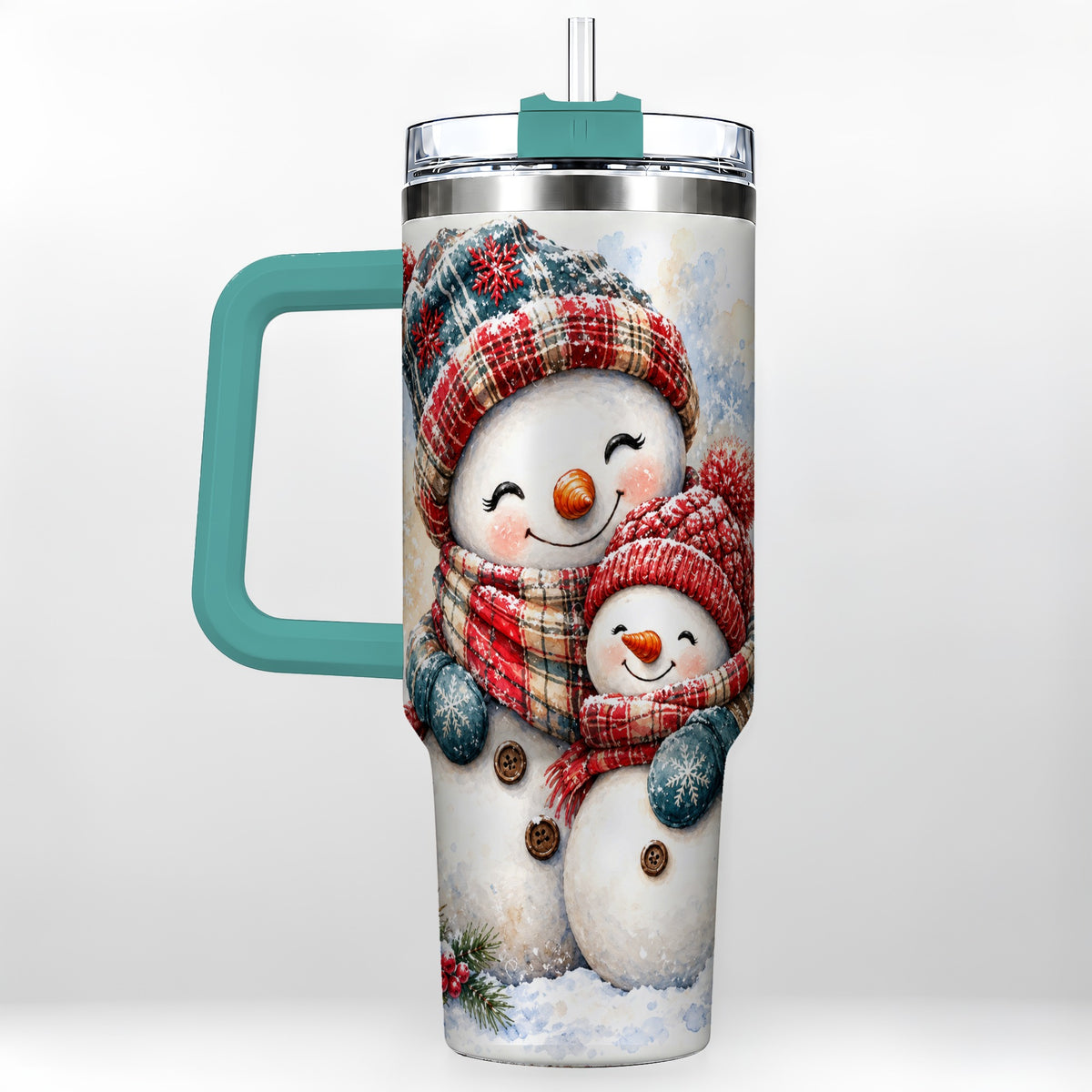 #pl[40oz|Green] Snowman Family 40oz Tumbler, Cozy Winter Stainless Steel Travel Cup
