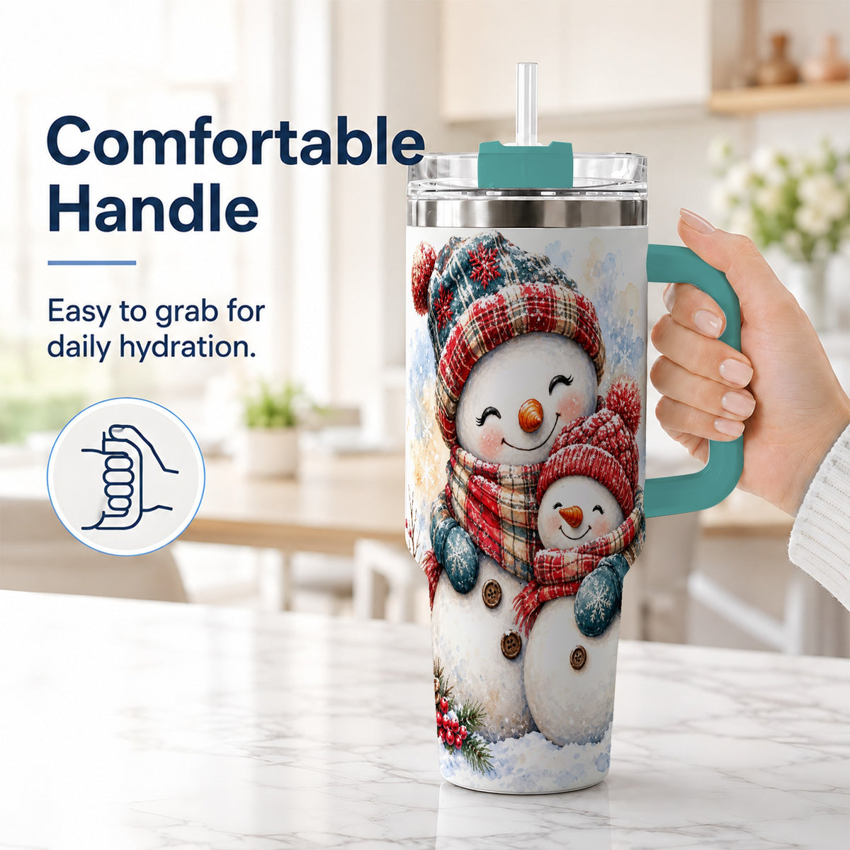 #pl[40oz|Green] Snowman Family 40oz Tumbler, Cozy Winter Stainless Steel Travel Cup