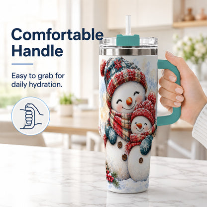 #pl[40oz|Green] Snowman Family 40oz Tumbler, Cozy Winter Stainless Steel Travel Cup