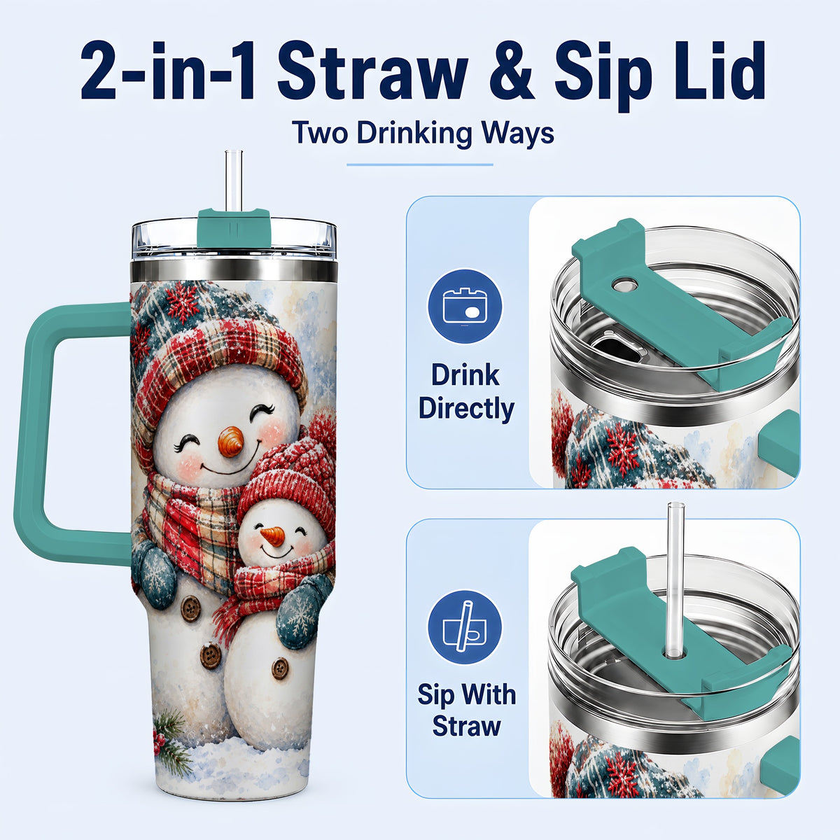 #pl[40oz|Green] Snowman Family 40oz Tumbler, Cozy Winter Stainless Steel Travel Cup