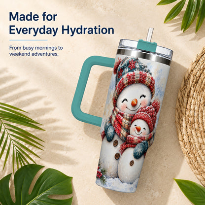 #pl[40oz|Green] Snowman Family 40oz Tumbler, Cozy Winter Stainless Steel Travel Cup