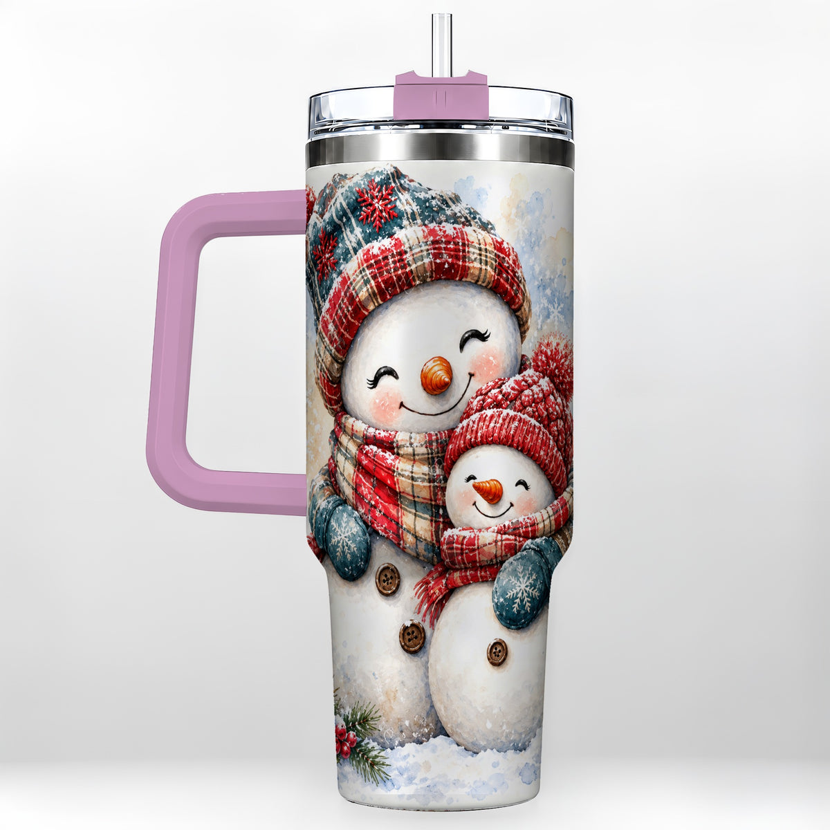 #pl[40oz|Pink] Snowman Family 40oz Tumbler, Cozy Winter Stainless Steel Travel Cup