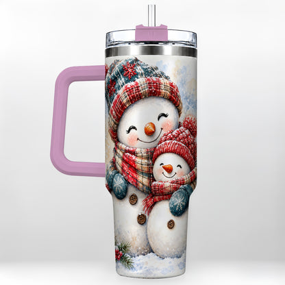 #pl[40oz|Pink] Snowman Family 40oz Tumbler, Cozy Winter Stainless Steel Travel Cup