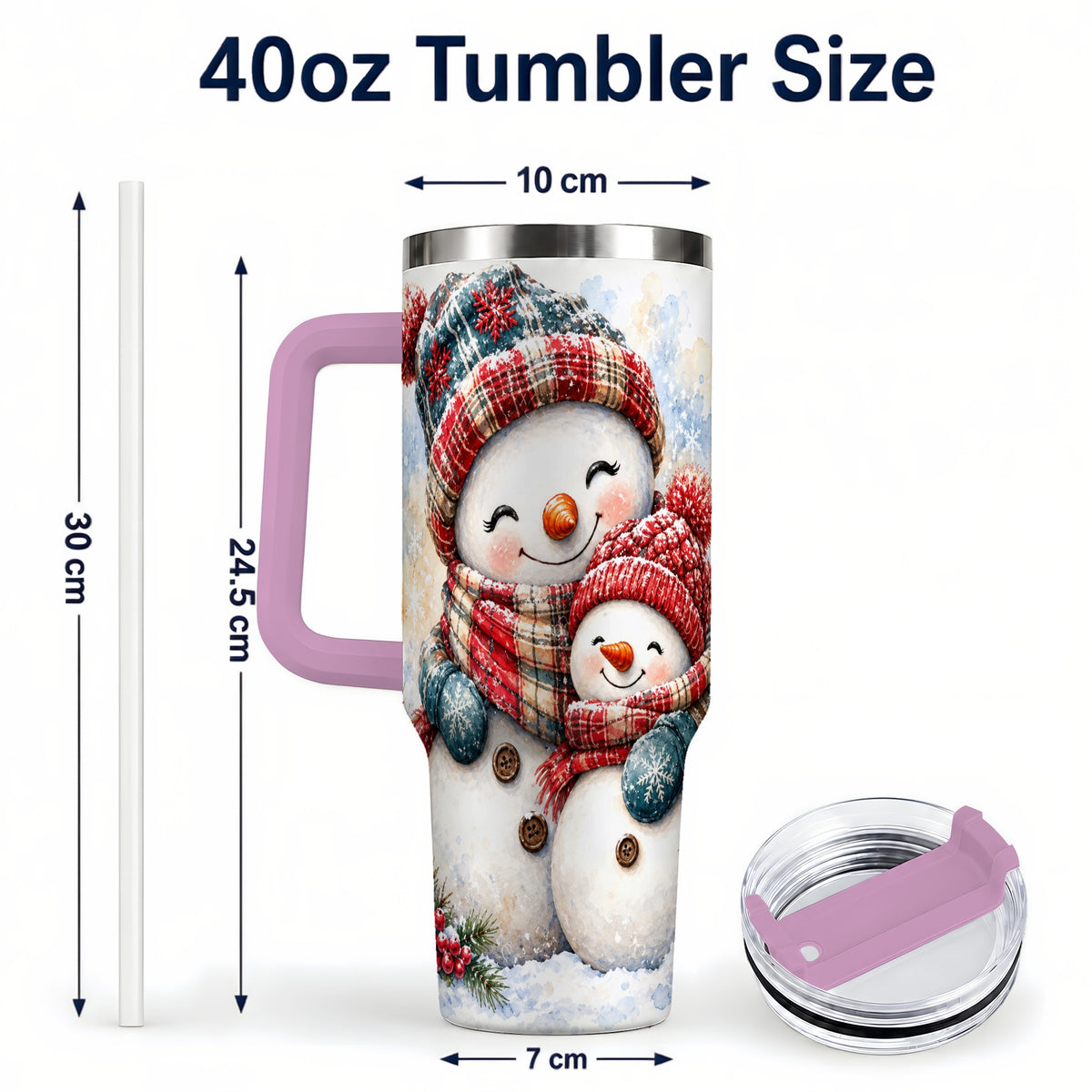 #pl[40oz|Pink] Snowman Family 40oz Tumbler, Cozy Winter Stainless Steel Travel Cup