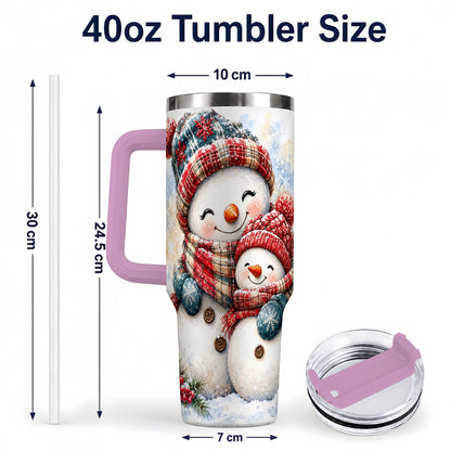 #pl[40oz|Pink] Snowman Family 40oz Tumbler, Cozy Winter Stainless Steel Travel Cup