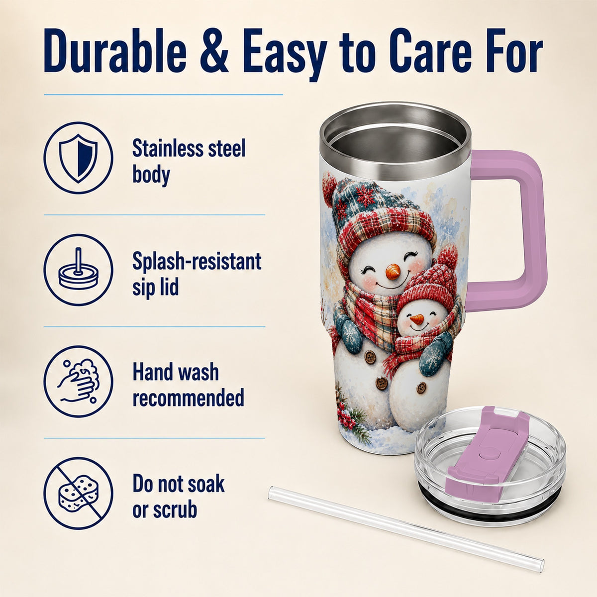 #pl[40oz|Pink] Snowman Family 40oz Tumbler, Cozy Winter Stainless Steel Travel Cup