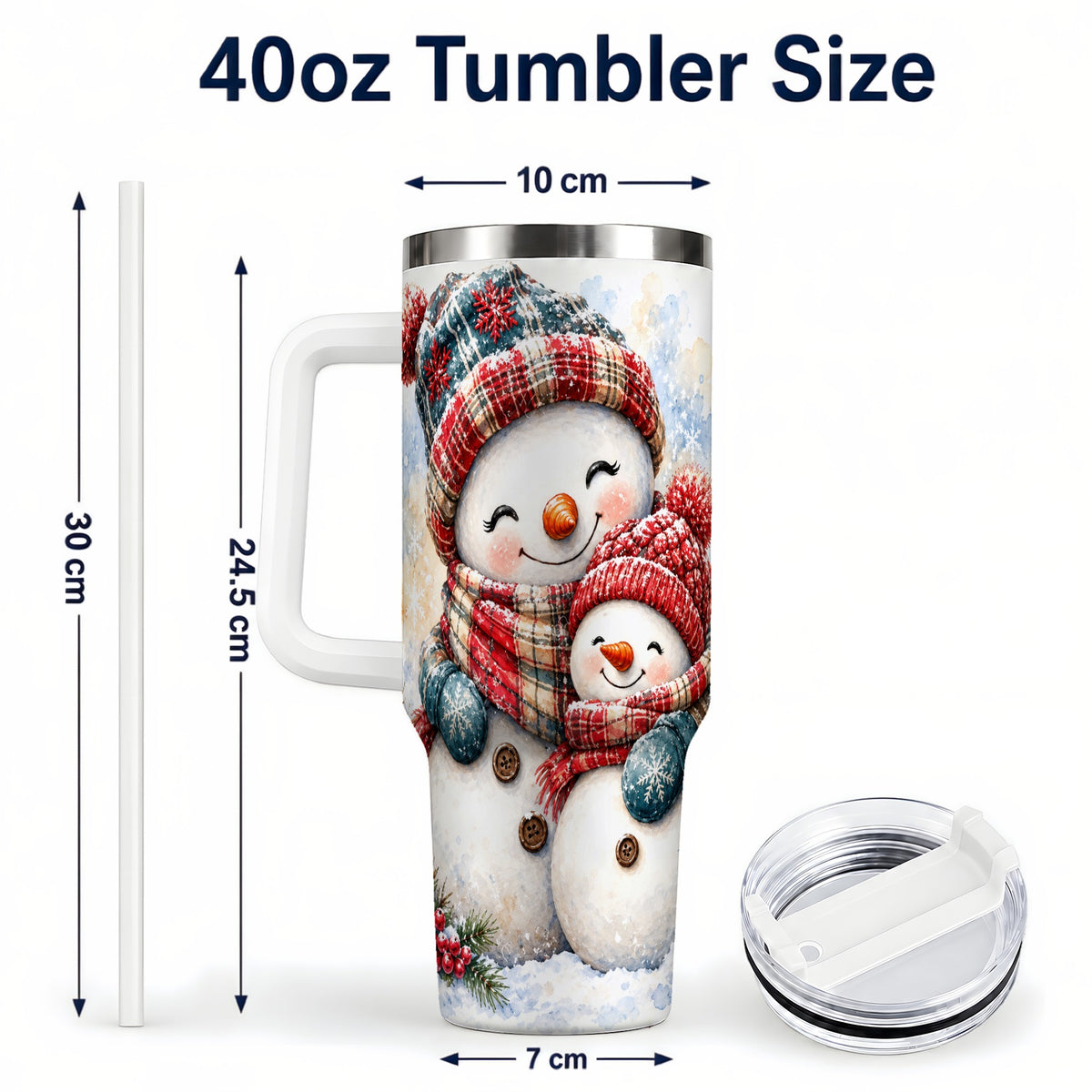 #pl[40oz|White] Snowman Family 40oz Tumbler, Cozy Winter Stainless Steel Travel Cup