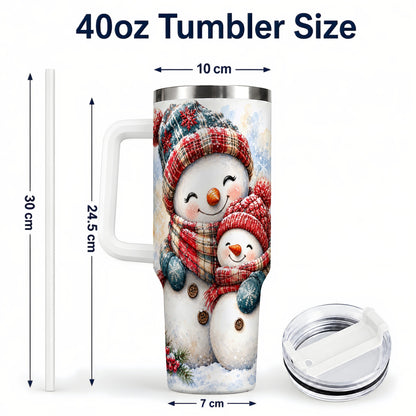 #pl[40oz|White] Snowman Family 40oz Tumbler, Cozy Winter Stainless Steel Travel Cup