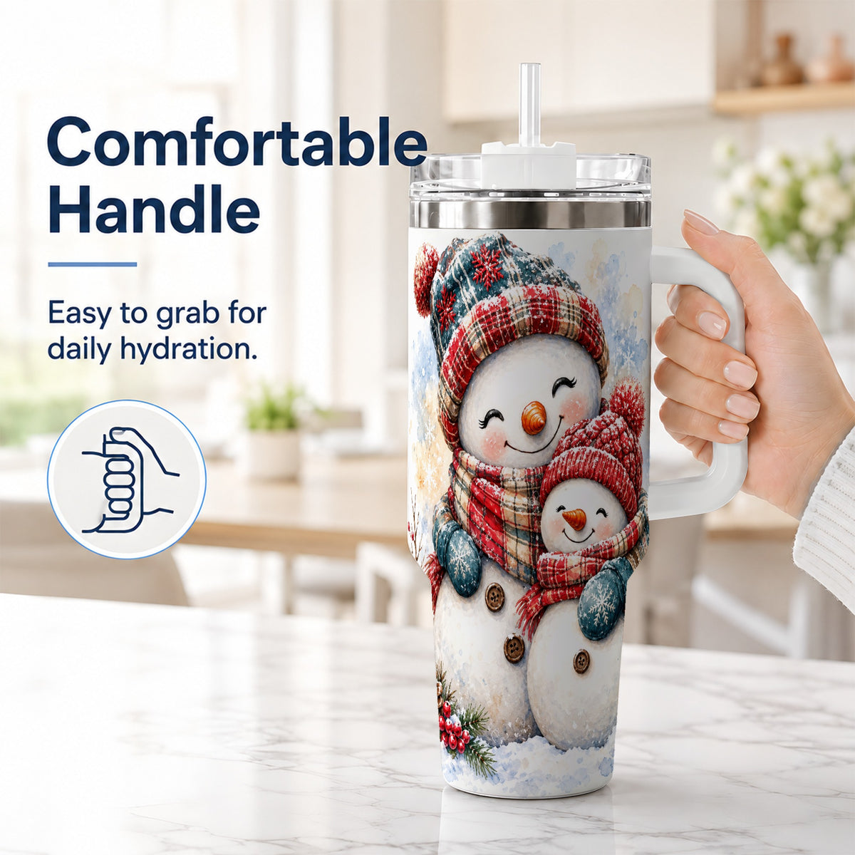 #pl[40oz|White] Snowman Family 40oz Tumbler, Cozy Winter Stainless Steel Travel Cup