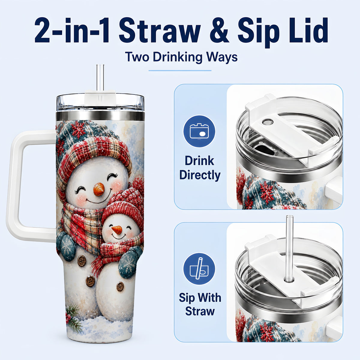 #pl[40oz|White] Snowman Family 40oz Tumbler, Cozy Winter Stainless Steel Travel Cup