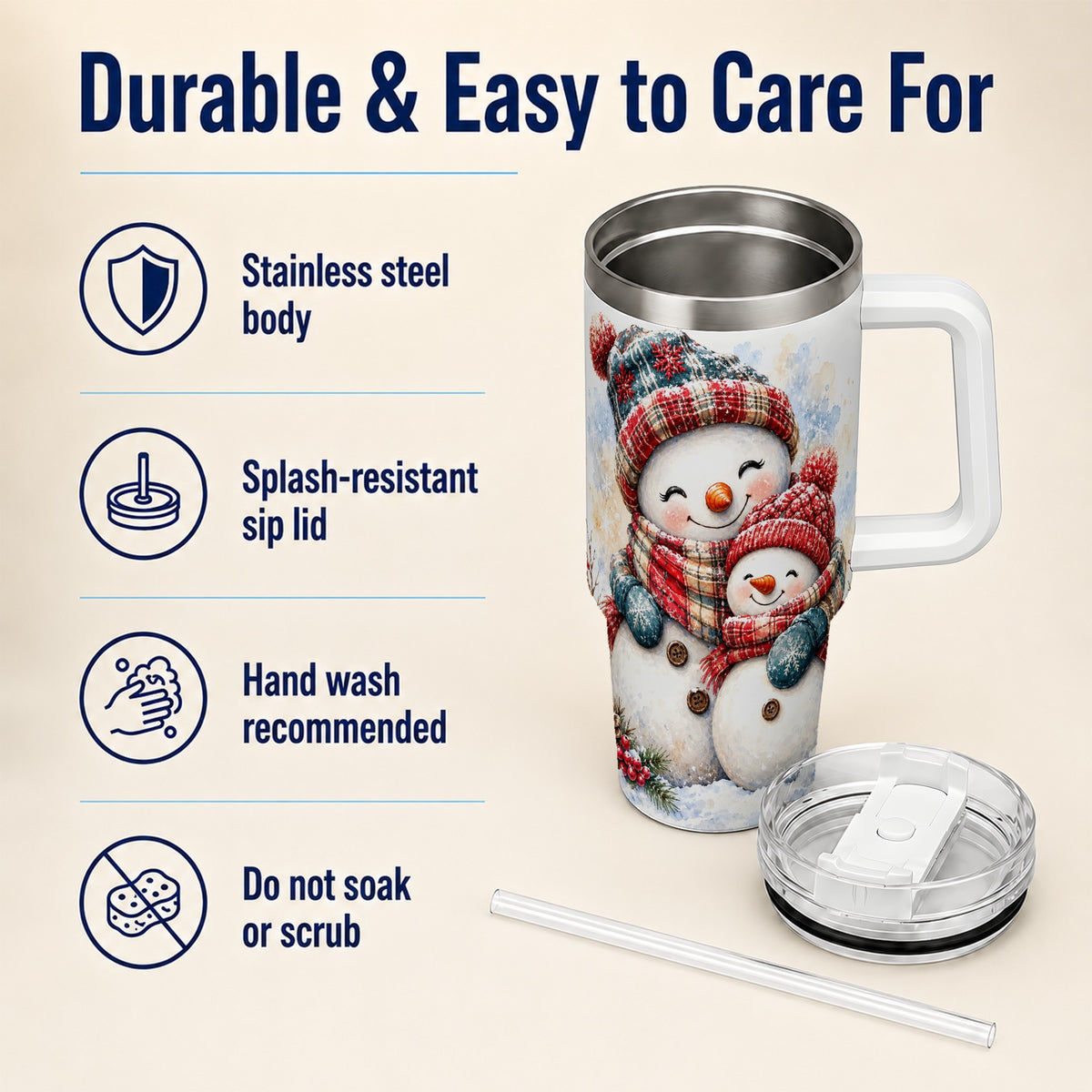 #pl[40oz|White] Snowman Family 40oz Tumbler, Cozy Winter Stainless Steel Travel Cup
