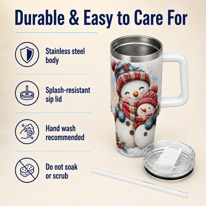 #pl[40oz|White] Snowman Family 40oz Tumbler, Cozy Winter Stainless Steel Travel Cup