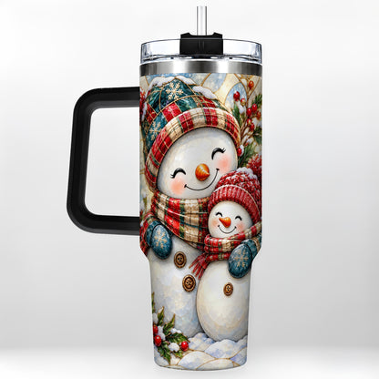 #pl[40oz|Black] Snowman Pair 40oz Tumbler, Mosaic Winter Stainless Steel Travel Cup