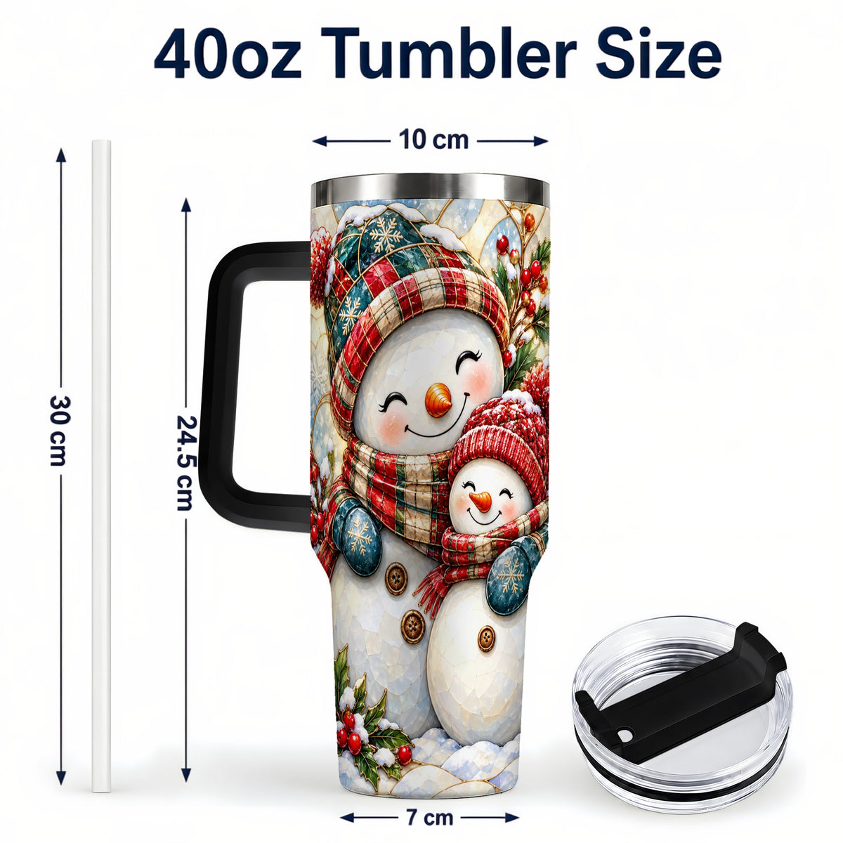 #pl[40oz|Black] Snowman Pair 40oz Tumbler, Mosaic Winter Stainless Steel Travel Cup
