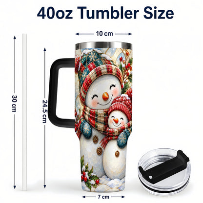 #pl[40oz|Black] Snowman Pair 40oz Tumbler, Mosaic Winter Stainless Steel Travel Cup