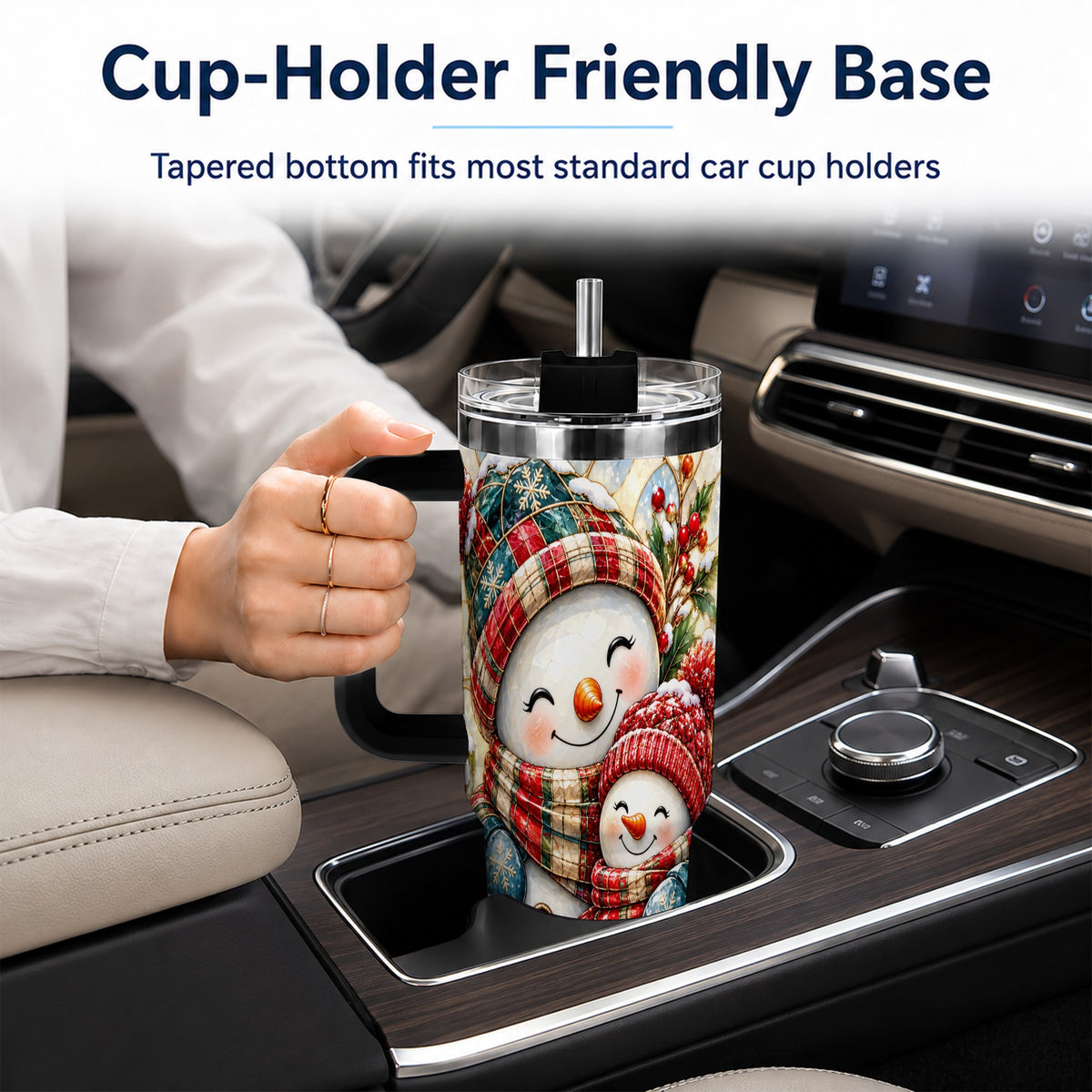 #pl[40oz|Black] Snowman Pair 40oz Tumbler, Mosaic Winter Stainless Steel Travel Cup