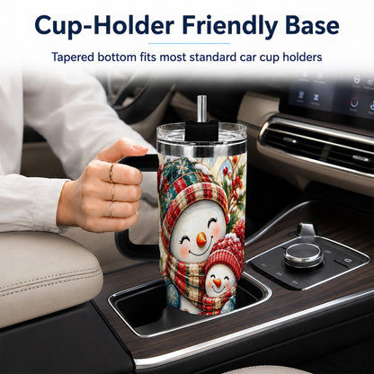 #pl[40oz|Black] Snowman Pair 40oz Tumbler, Mosaic Winter Stainless Steel Travel Cup