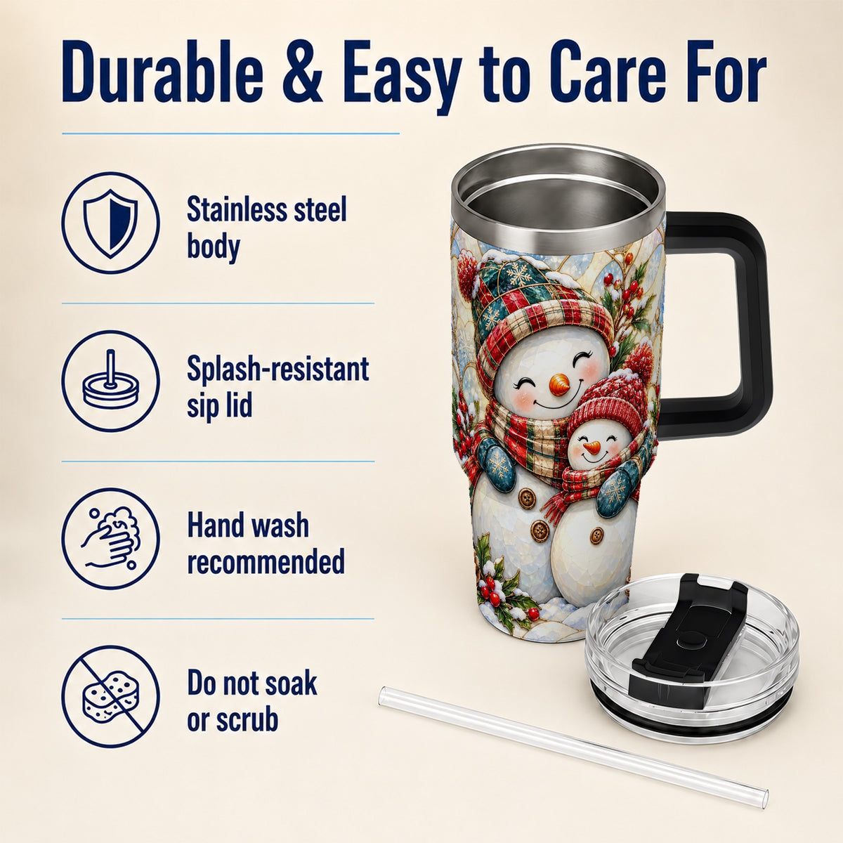 #pl[40oz|Black] Snowman Pair 40oz Tumbler, Mosaic Winter Stainless Steel Travel Cup