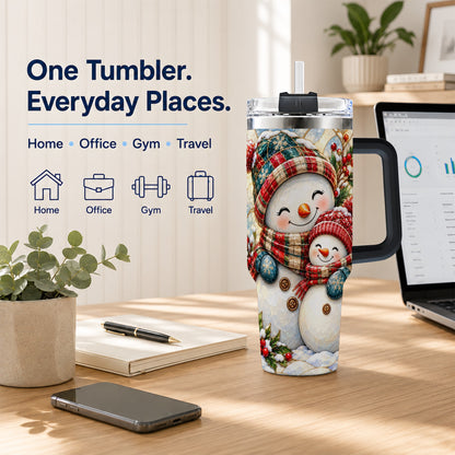#pl[40oz|Black] Snowman Pair 40oz Tumbler, Mosaic Winter Stainless Steel Travel Cup